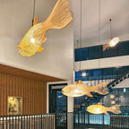 Whale wicker fish chandelier light fixture art decor