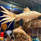 Fish ceiling light wood veneer lamp handcrafted art decor