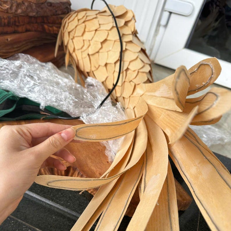 Fish ceiling light wood veneer lamp handcrafted art decor