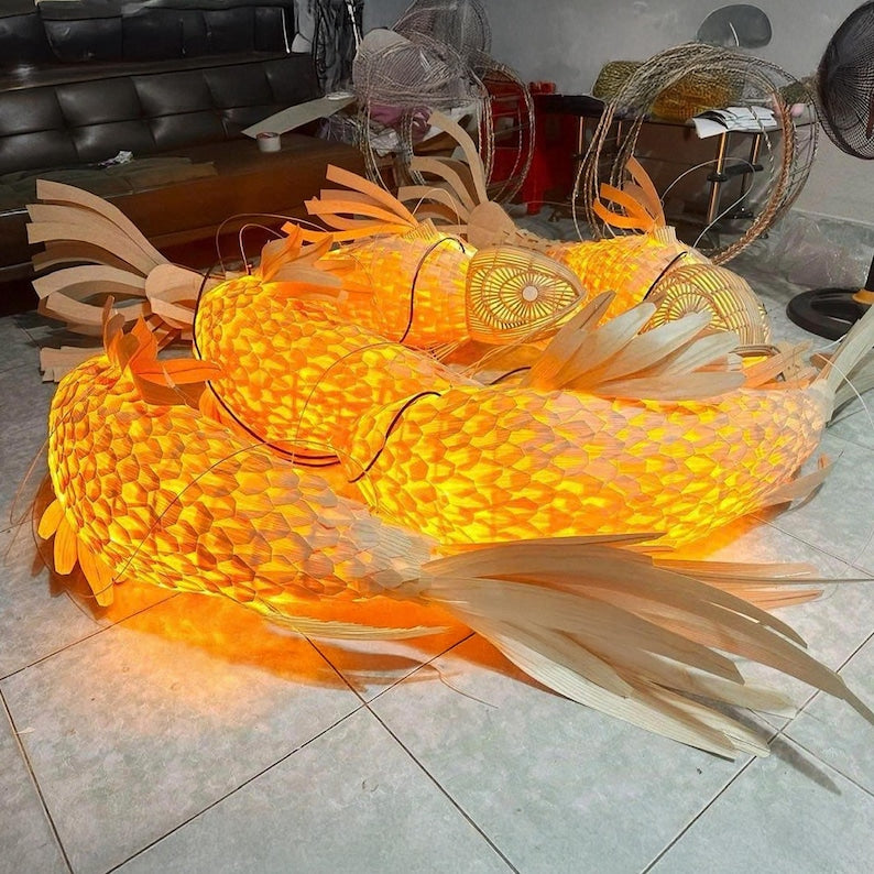 Large koi fish wood veneer ceiling light restaurant decor