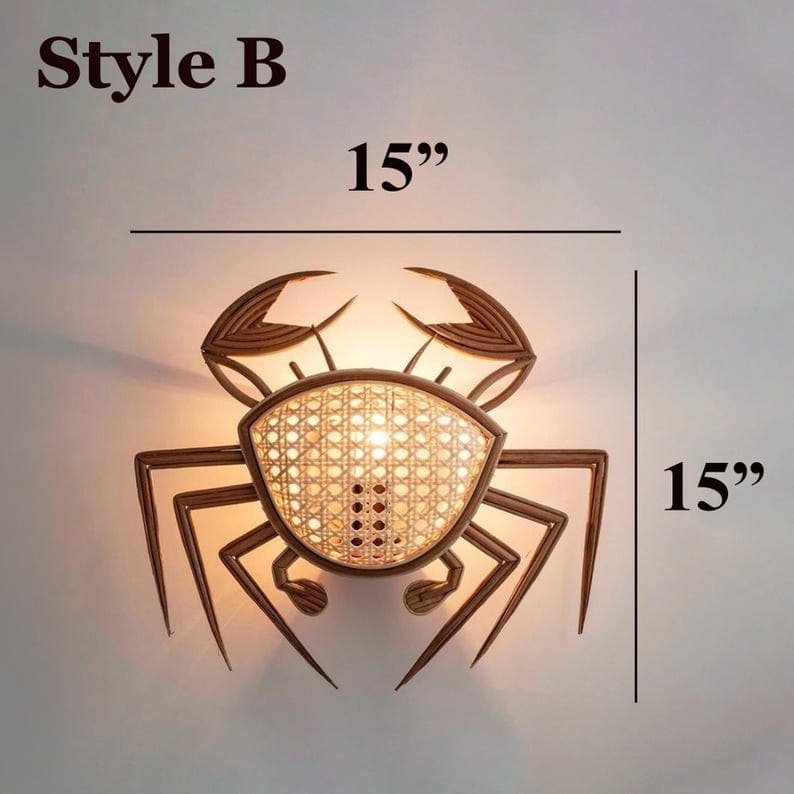 Fish crab lobster rattan wall lamp for coastal decor