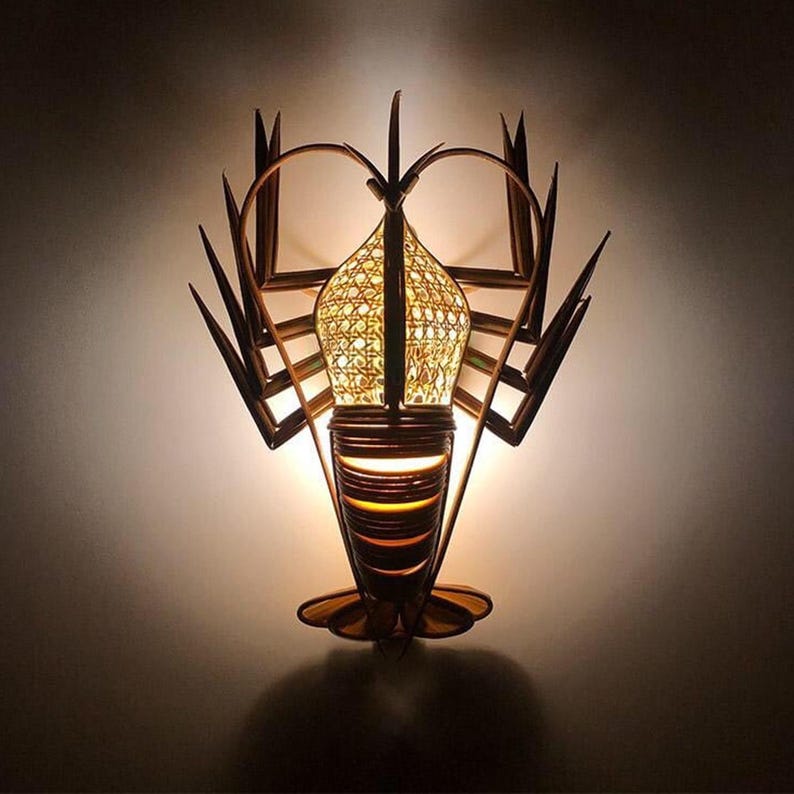 Wall sconce fish light rattan crab lamp lobster lampshade sconce night lighting