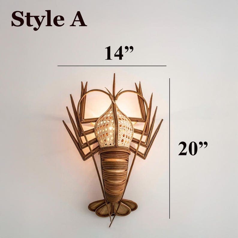 Fish crab lobster rattan wall lamp for coastal decor