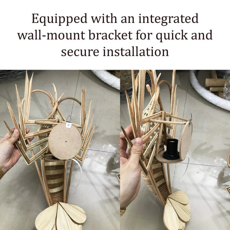 Fish crab lobster rattan wall lamp for coastal decor
