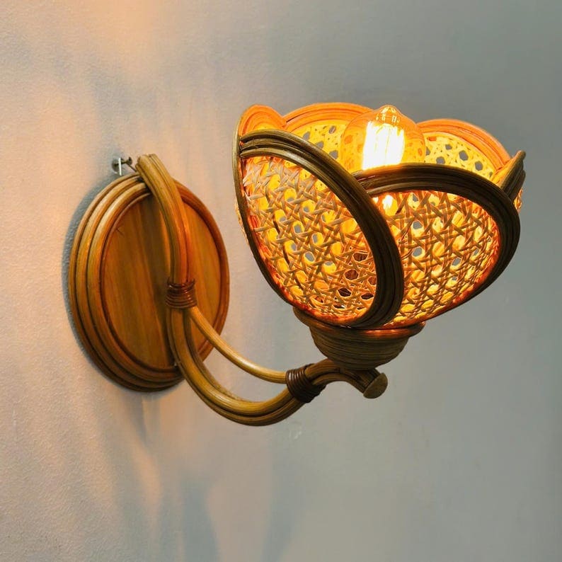 Flower rattan wall sconce light fixture living room decor