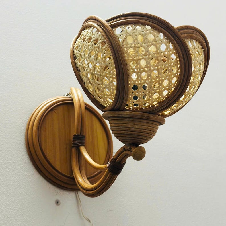 Flower rattan wall sconce for living room decor