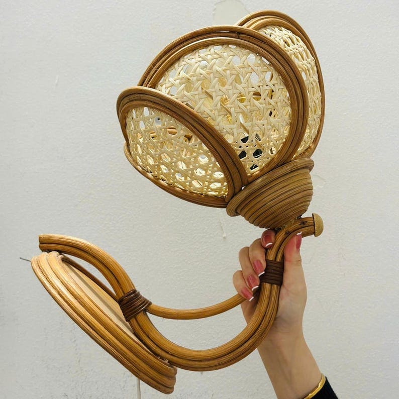 Flower rattan wall sconce light fixture living room decor