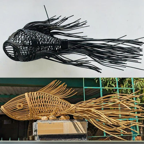 Black tassel tail fish rattan ceiling light for living room decor
