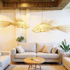 Fish pendant lamp unique wicker handmade art deco lamp