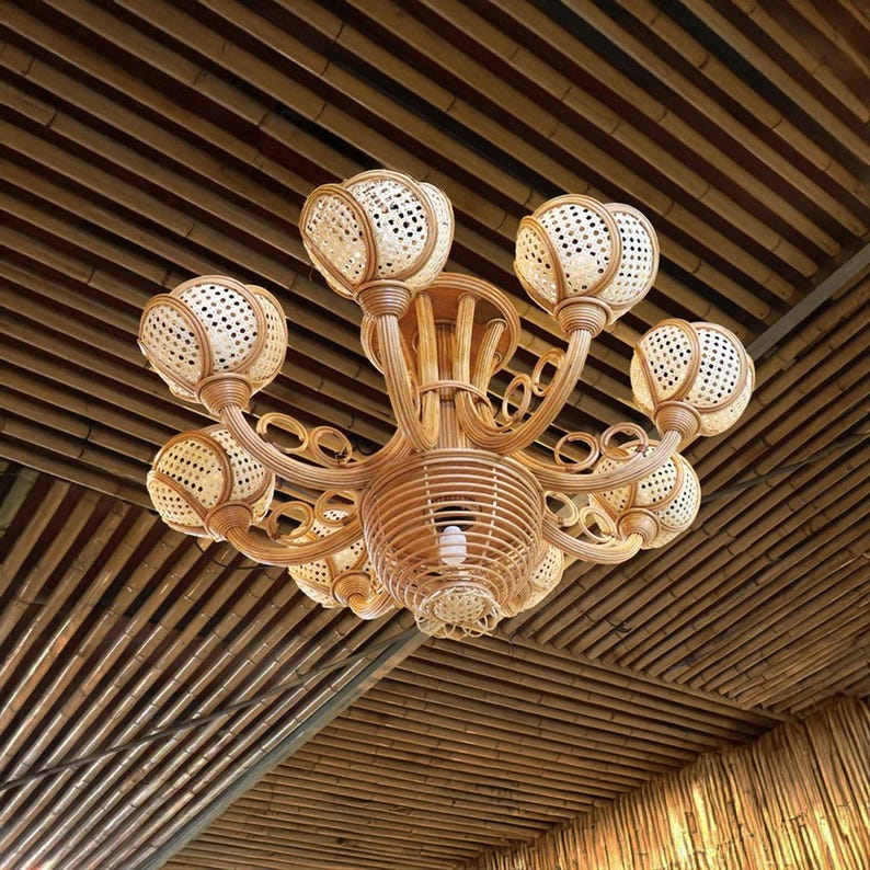 Rattan pendant light extra large wicker flower chandelier art decor
