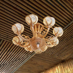 Rattan pendant light extra large wicker flower chandelier art decor