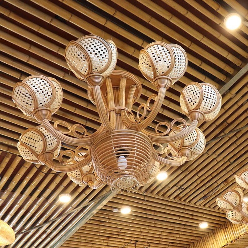 Rattan pendant light extra large wicker flower chandelier art decor