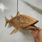 Fish rattan ceiling light for coastal home decor