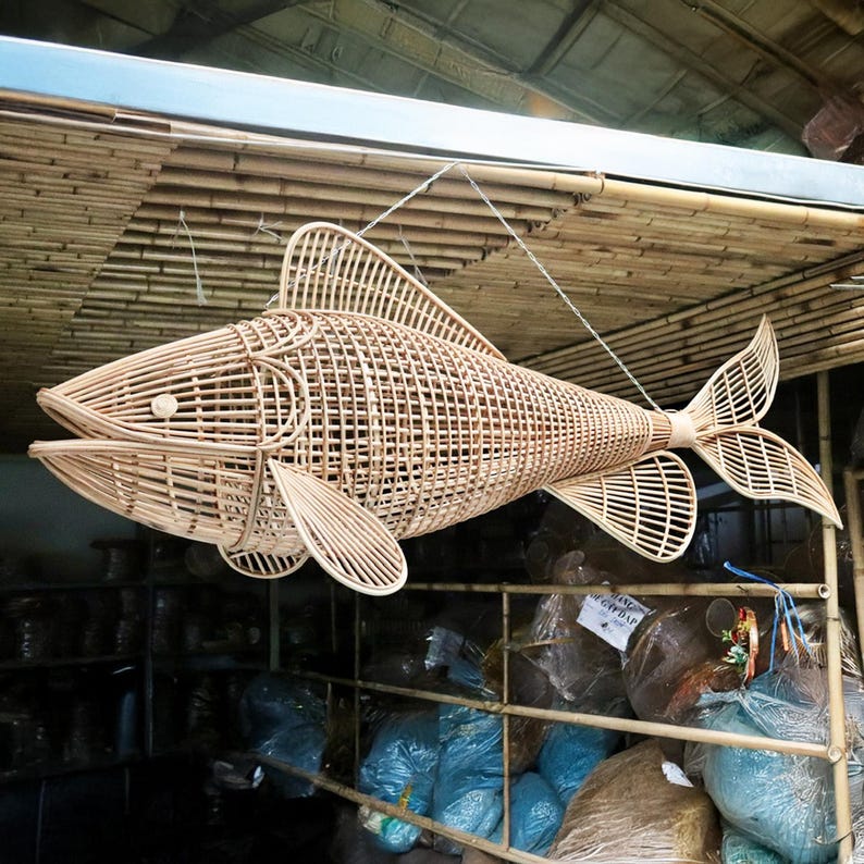 Fish rattan ceiling light unique art deco lamp hanging