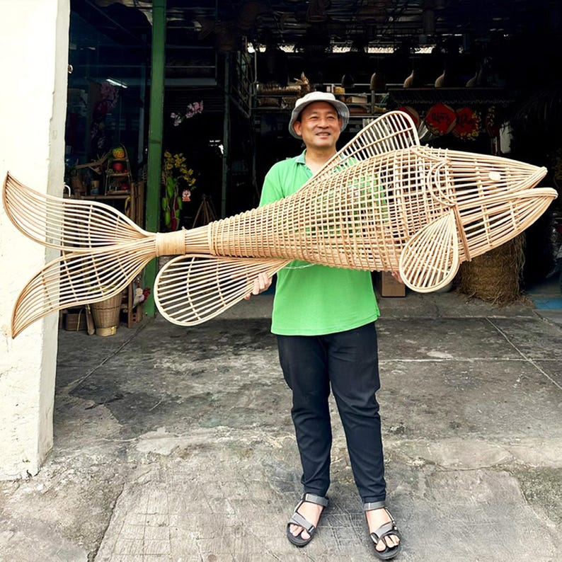 Fish rattan ceiling light unique art deco lamp hanging