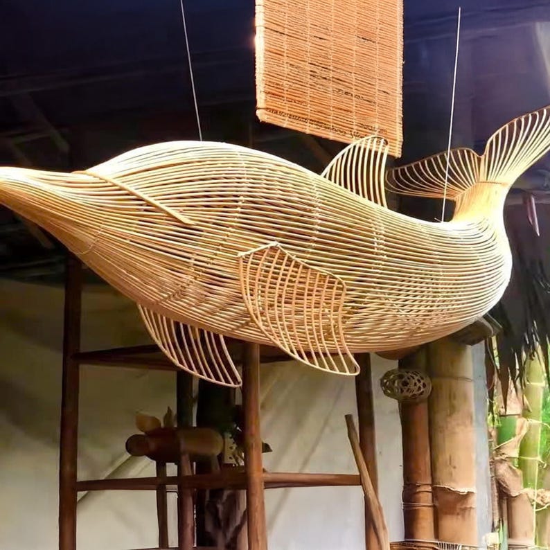 Dolphin rattan ceiling light kitchen island decor