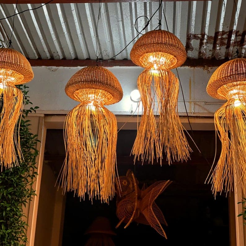 Jellyfish lamp hanging rattan pendant light art deco lamp