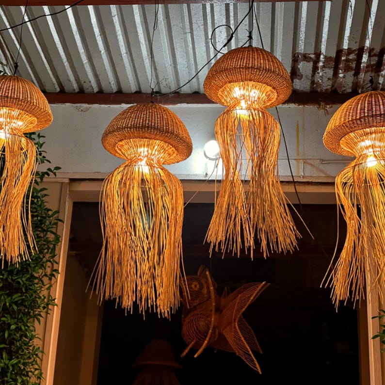 Jellyfish lamp hanging rattan pendant light art deco lamp