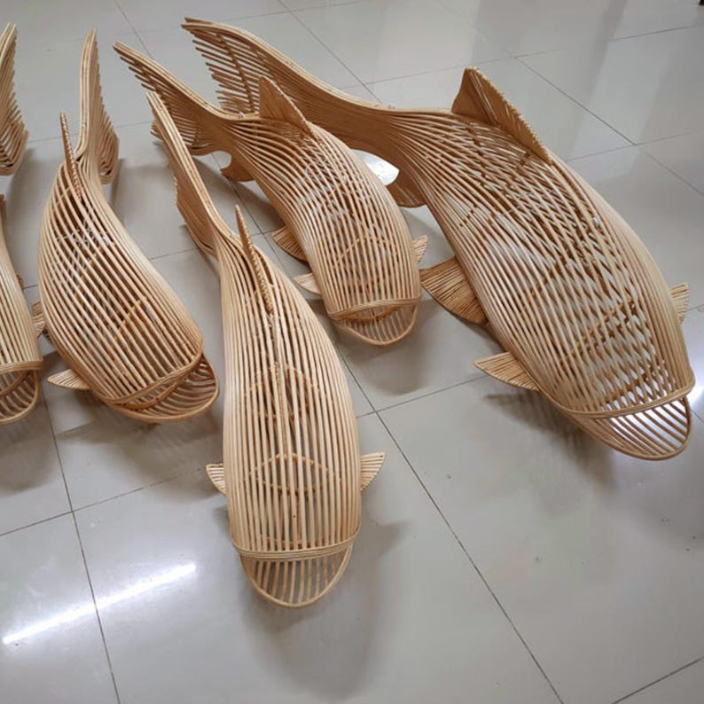 Fish hanging lamp large rattan whale pendant light