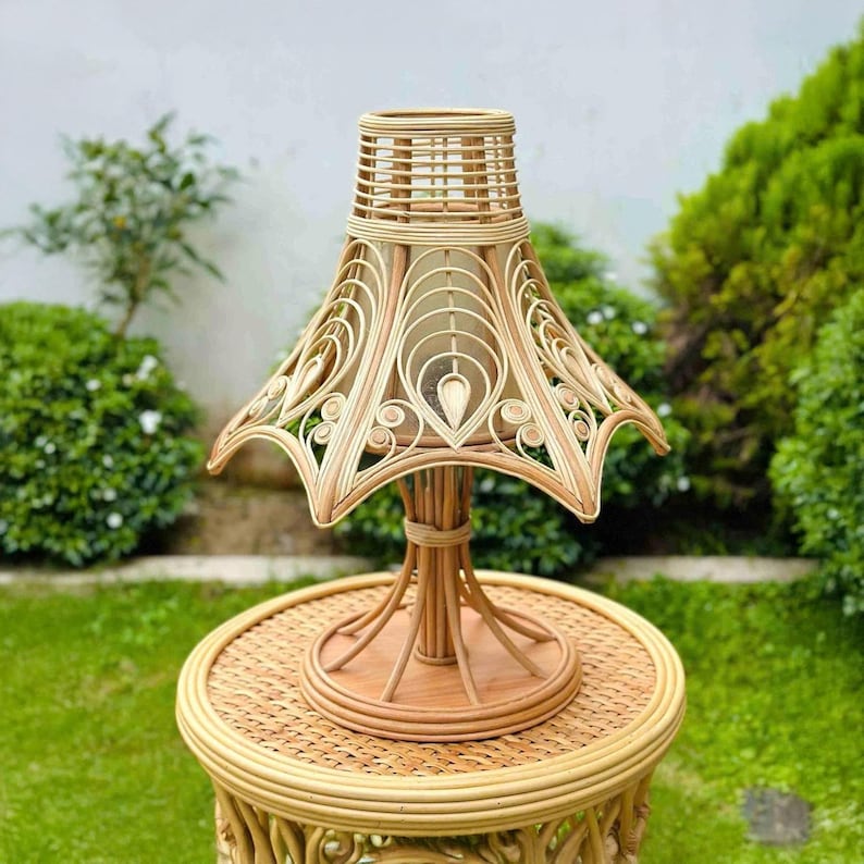 Vintage rattan bedside table lamp for elegant home decor