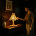 Vintage rattan bedside table lamp for elegant home decor