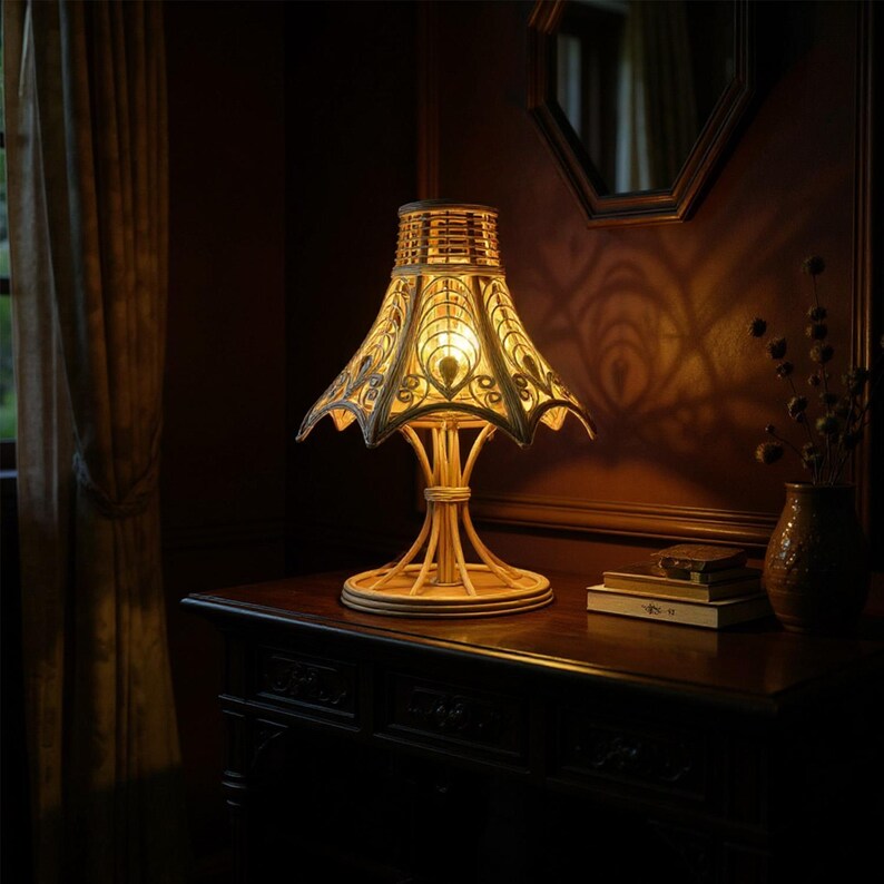 Vintage rattan bedside table lamp for elegant home decor