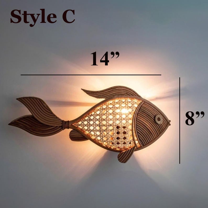 Wall sconce fish light rattan crab lamp lobster lampshade sconce night lighting
