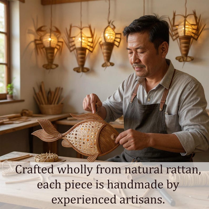 Wall sconce fish light rattan crab lamp lobster lampshade sconce night lighting