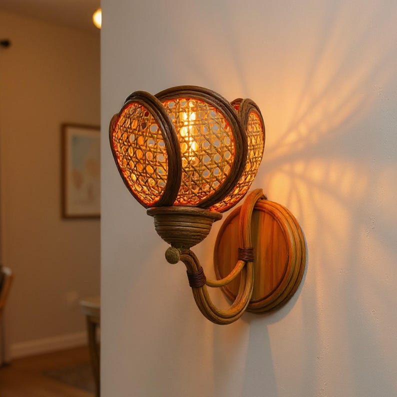 Flower rattan wall sconce for living room decor