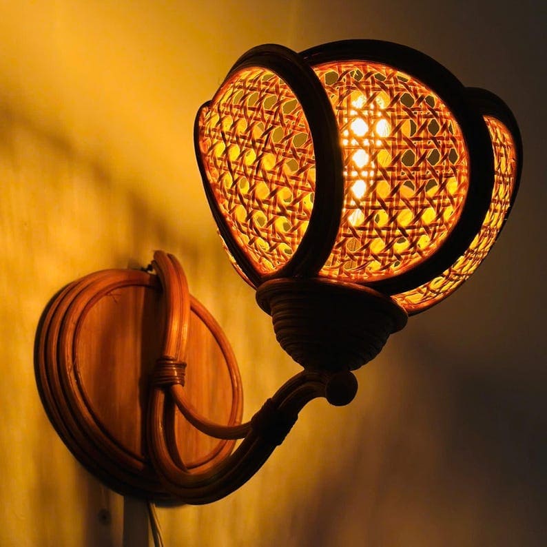 Flower rattan wall sconce light fixture living room decor