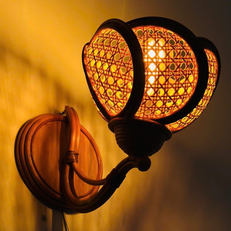 Flower rattan wall sconce for living room decor