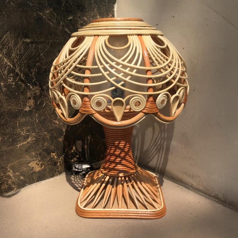 Handmade rattan bedside table lamp for farmhouse home decor