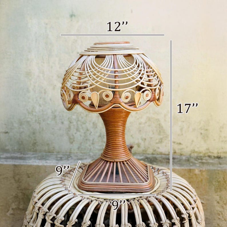 Handmade rattan bedside table lamp for farmhouse home decor