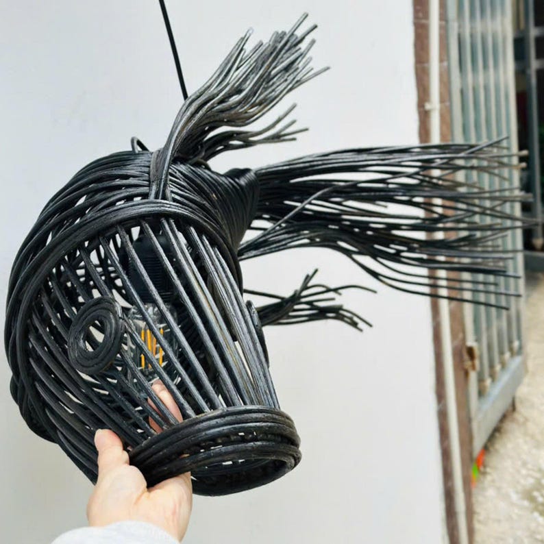 Fish pendant lamp unique wicker handmade art deco lamp