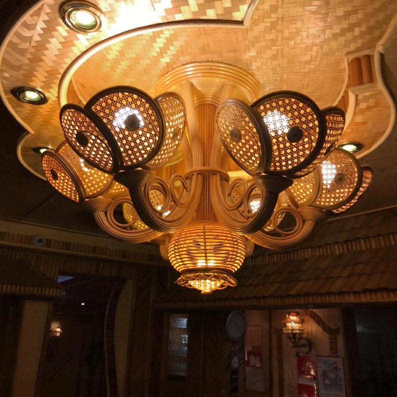 Rattan pendant light extra large wicker flower chandelier art decor