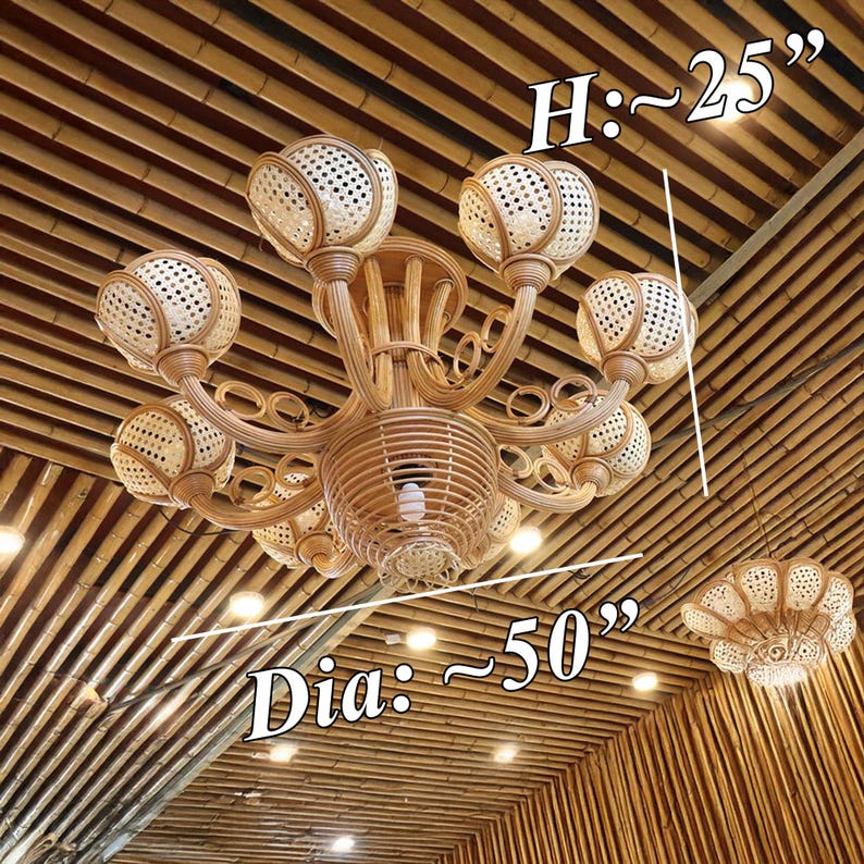 Rattan pendant light extra large wicker flower lampshade hanging