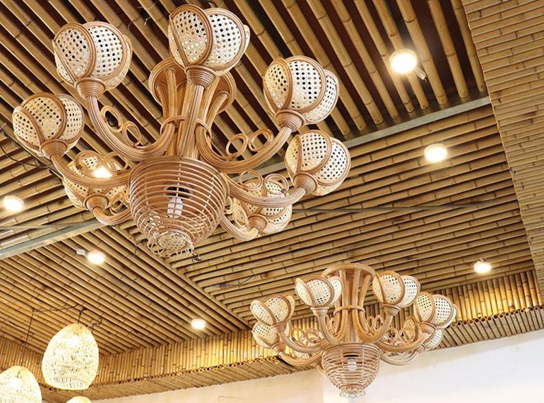 Rattan pendant light extra large wicker flower lampshade hanging