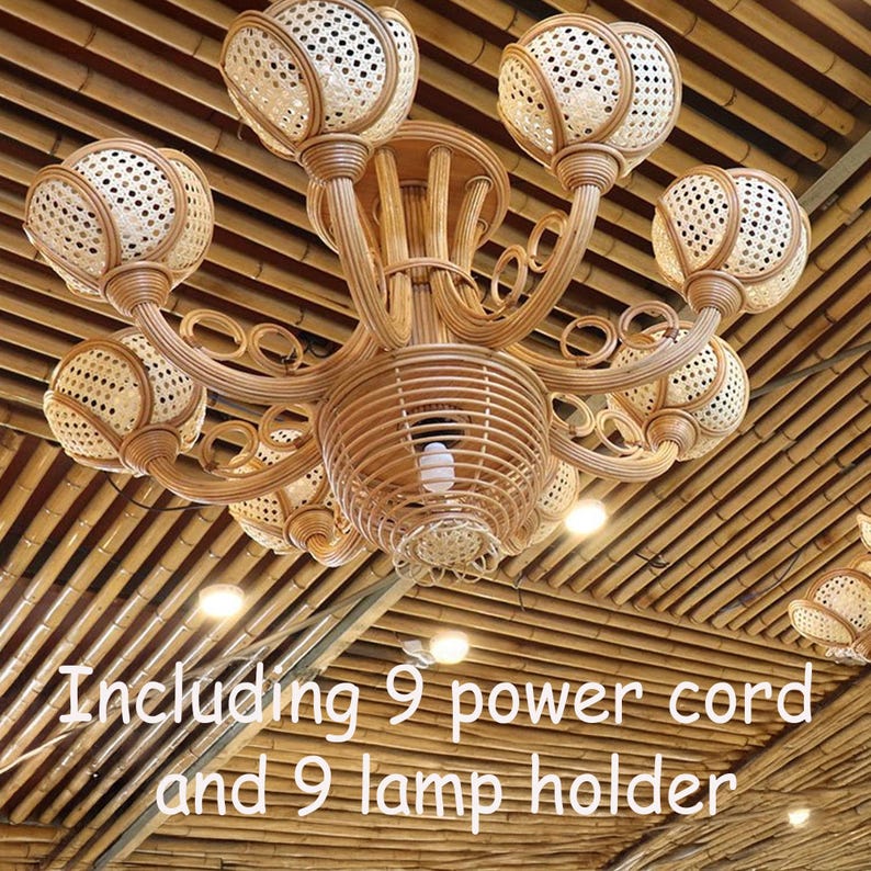 Rattan pendant light extra large wicker flower chandelier art decor