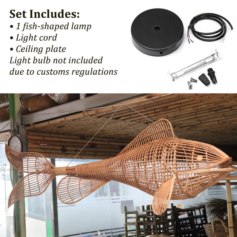 Fish rattan ceiling light unique art deco lamp hanging