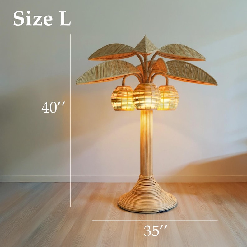 Palm rattan floor lamp for rustic home decor