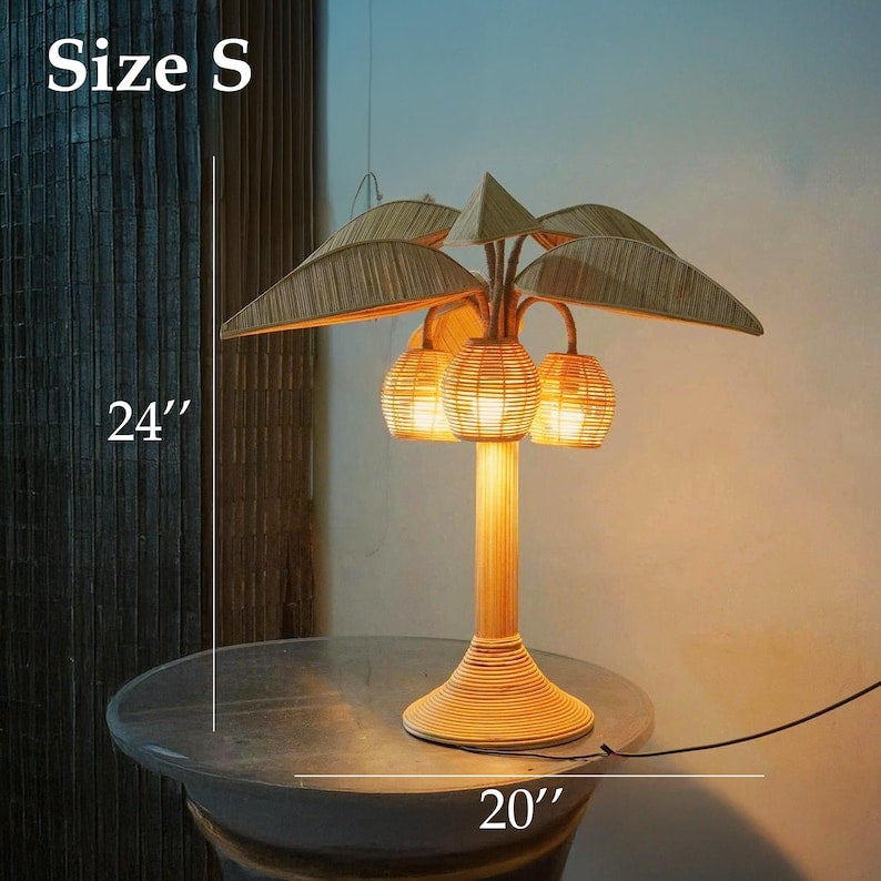 Palm rattan floor lamp for rustic home decor