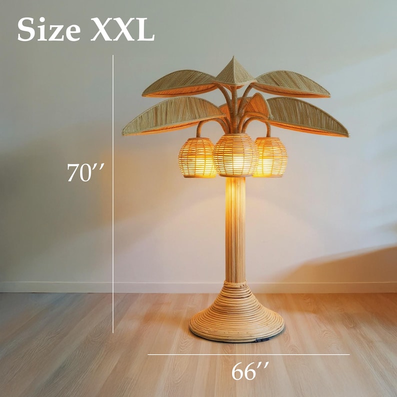 Palm rattan floor lamp for rustic home decor