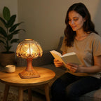 Handmade rattan bedside table lamp for farmhouse home decor