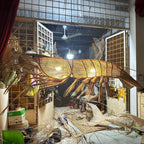 Large lobster rattan pendant light for coastal restaurant decor