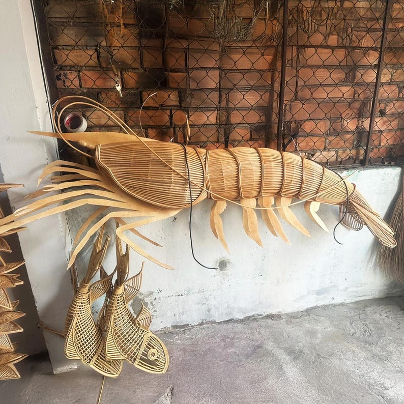 Large lobster rattan pendant light for coastal restaurant decor