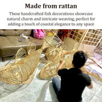 Fish rattan ceiling light for rustic living room decor