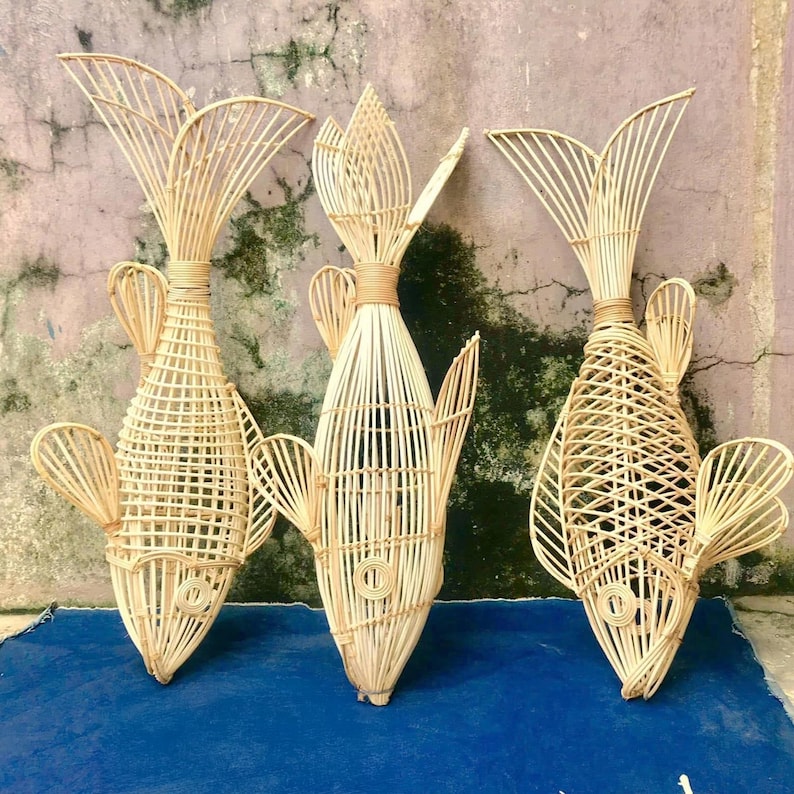Fish rattan ceiling light for rustic living room decor