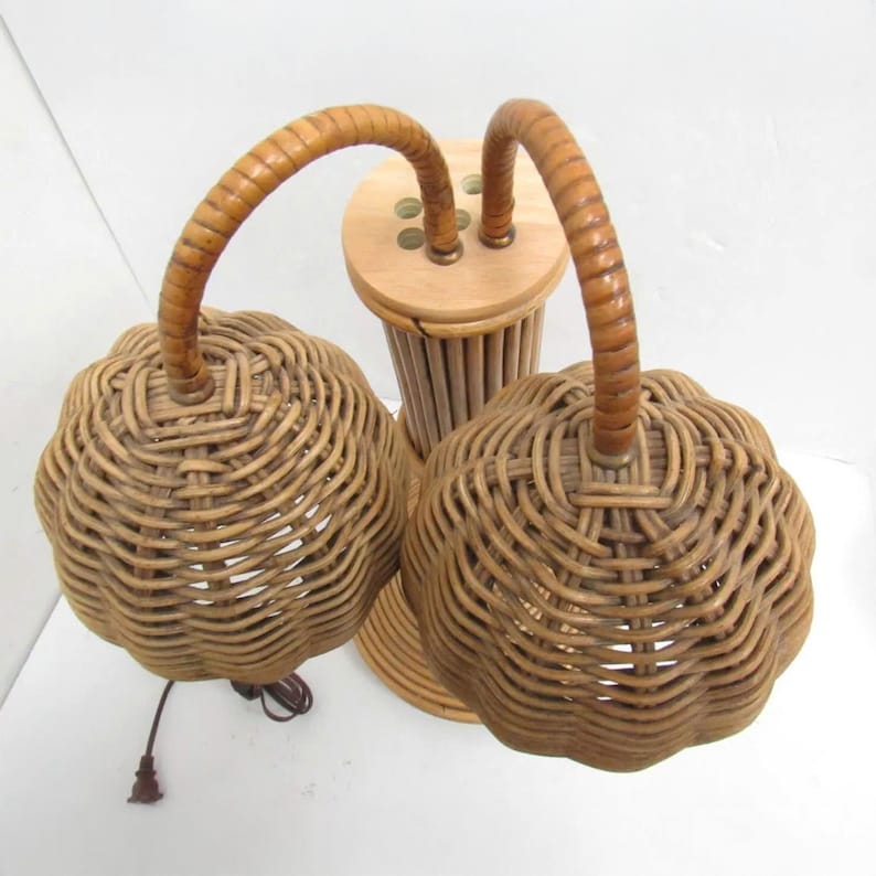 Palm rattan floor lamp for rustic home decor