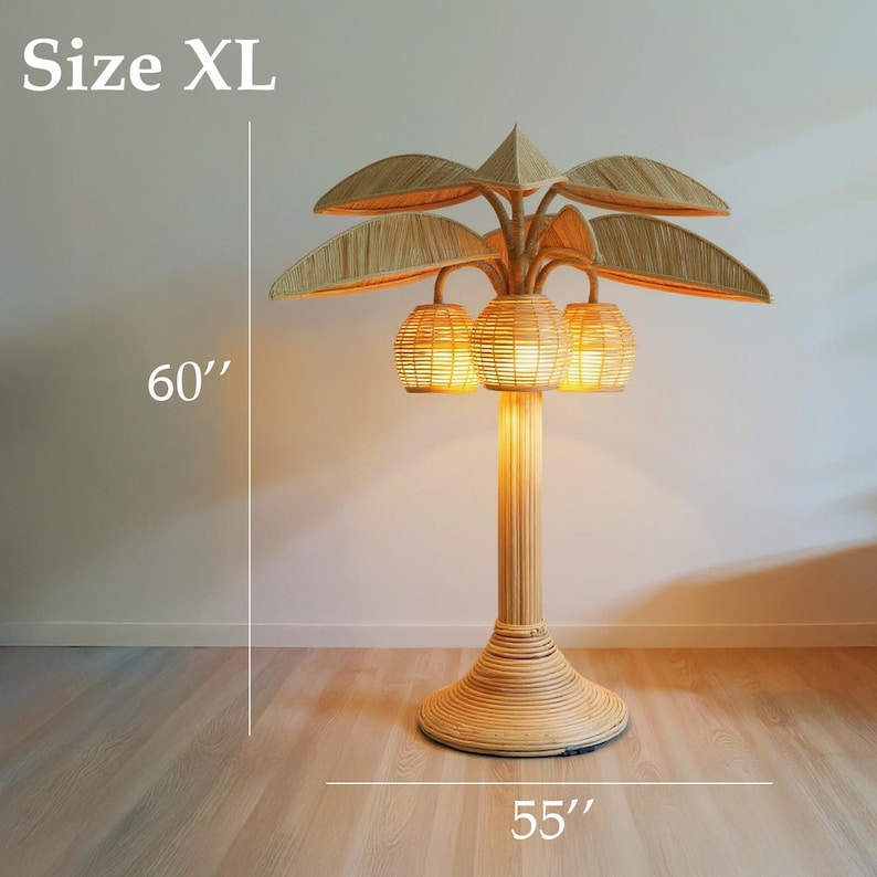 Palm rattan floor lamp for rustic home decor