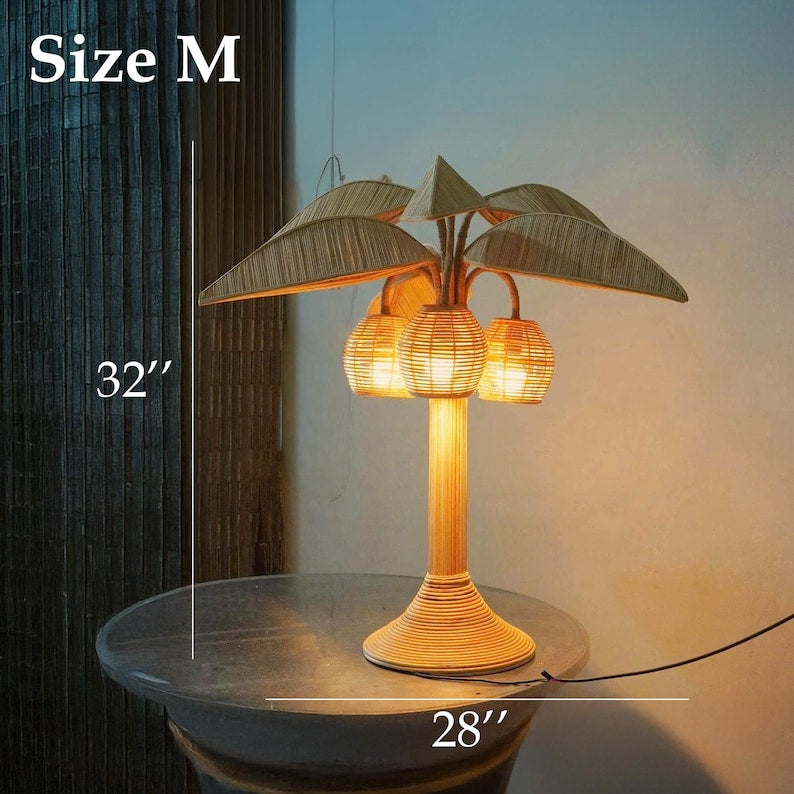 Palm rattan floor lamp for rustic home decor